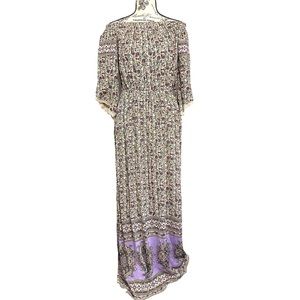Angie Floral Print Off Shoulder Midi Dress Gauzy Cinch Waist Boho Womens Medium